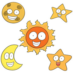 vector set of sun, moon and star