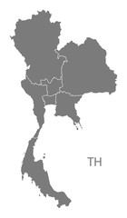 Thailand regions Map grey