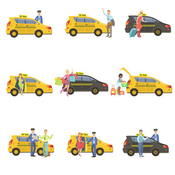 Taxi, Drivers And Their Clients Set