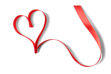 Red heart shaped ribbon isolated on white