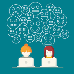 Social Media, people with computers network vector illustration