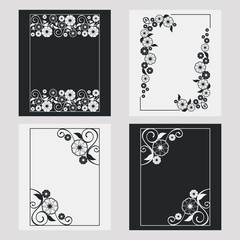Set of silhouette vertical frames. Design element for banners, labels, prints, posters, web, presentation, invitations, weddings, greeting cards, albums. Vector clip art.