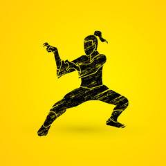 Kung fu action designed using grunge brush graphic vector.