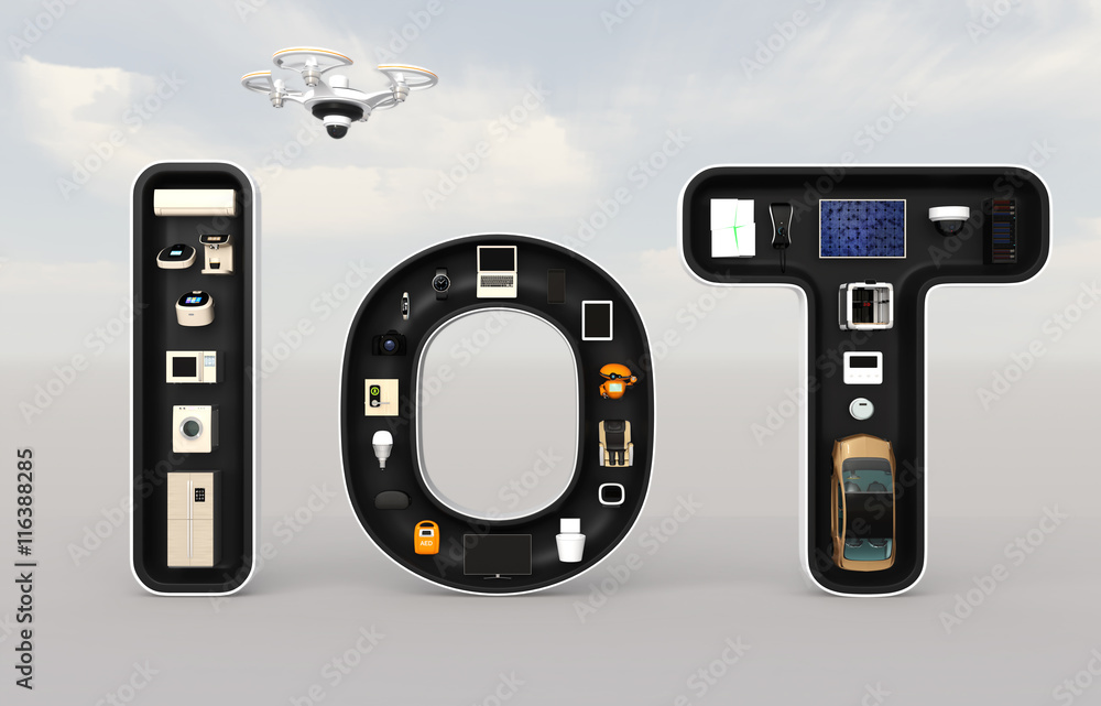 Aufkleber smart appliances in word iot. internet of things concept for consumer products. 3d rendering image.
