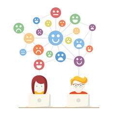 Social Media, network people with computers vector illustration
