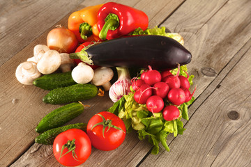 Fresh vegetables on a clean wooden table
