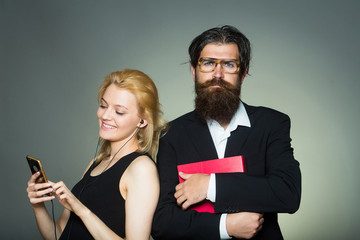 Smiling woman and bearded man