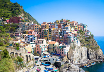 Fototapeta na wymiar Manarola in Cinque Terre, Italy - July 2016 - The most eye-catch