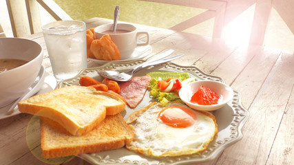 American Breakfast area is near River vintage tone have Sun light