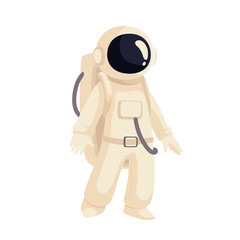 Cartoon astronaut in open cosmos vector illustration. Cosmonaut floating in space. Illustration of cosmos traveler, galaxy explorer, astronaut suit science and technology