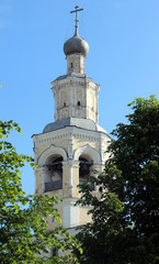 Fototapeta premium Bell tower of Spaso-Prilutsky Monastery in the Vologda city, Russia.