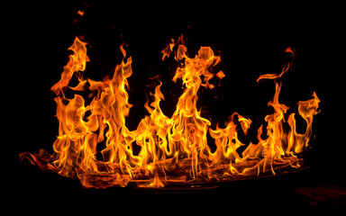 Fire flame on black background.
