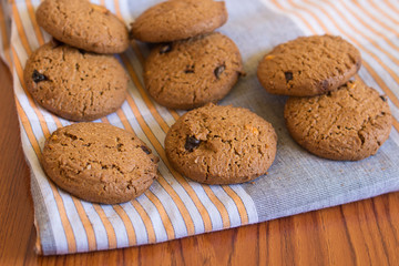 Chocolate cookies on cloth