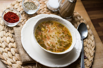 Traditional turkish chicken broth soup
