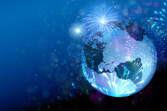 Travel The World, Festival, Fireworks new year on the earth globe concept