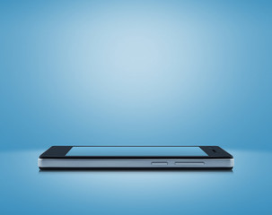 Modern smart phone with blank blue screen on light blue backgrou