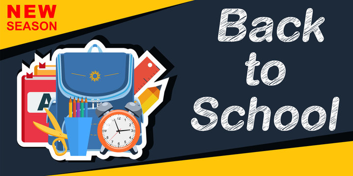 Back to School banner with school supplies, vector illustrations