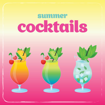 Alcohol cocktail set. Summer holidays vector illustration set with cocktails