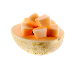 Melon slices on white background