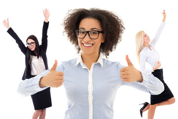 portrait of happy business women isolated on white