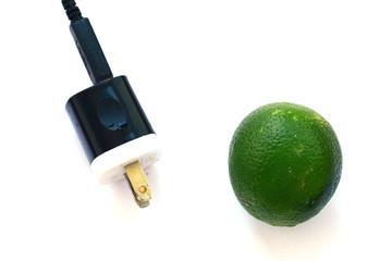 think earth concept with lemon battery charger