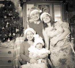 Imitation of  retro photo of happy family