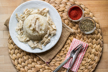 Fototapeta premium Traditional Turkish chicken on a rice (tavuklu pilav).