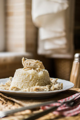 Traditional Turkish chicken on a rice (tavuklu pilav).
