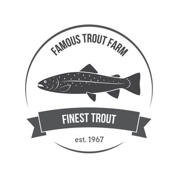 Vector trout emblem, label. Template for clubs, farms, stores, markets, food packaging