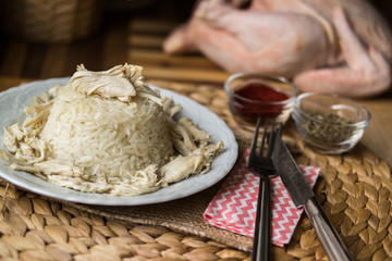 Traditional Turkish chicken on a rice (tavuklu pilav).