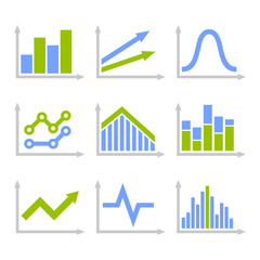Color Graph Chart Icons Set on White Background. Vector