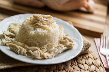 Traditional Turkish chicken on a rice (tavuklu pilav).