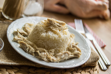 Traditional Turkish chicken on a rice (tavuklu pilav).