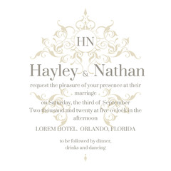 Wedding invitation. Decorative floral frame and monogram.