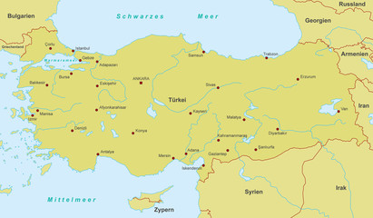 Türkei Karte - Orange (detailliert)