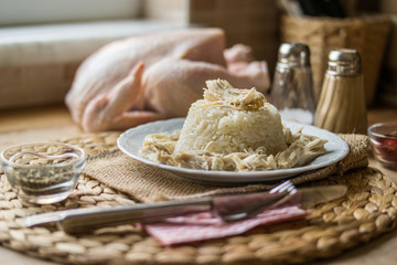 Traditional Turkish chicken on a rice (tavuklu pilav).