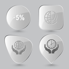 -5%, globe and array down, protection world, clock in hands.