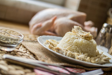 Traditional Turkish chicken on a rice (tavuklu pilav).