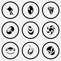9 images of unique abstract forms. Black and white set vector ic