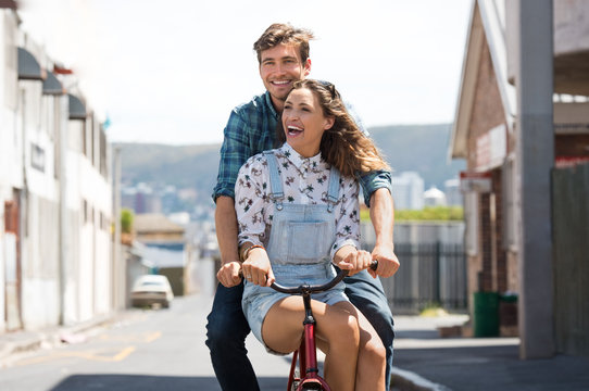 Couple enjoying bicycle ride