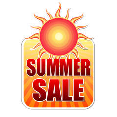 summer sale in label with sun, vector