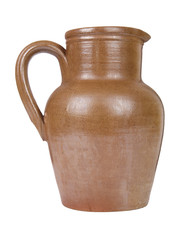 A brown ceramic water jug isolated on a white background