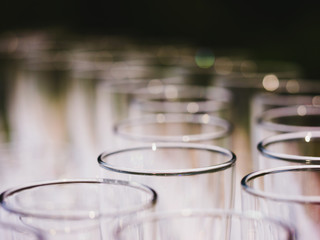 Empty glasses on a banquet table close up