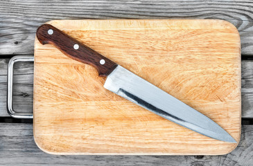 Steel knife and cutting board