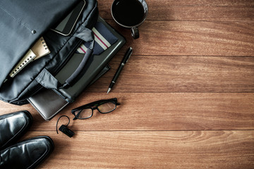 men accessories on old wooden background, Business themes