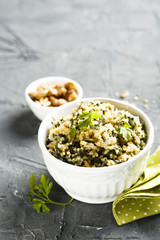 Quinoa salad with wild garlic and nuts