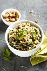 Quinoa salad with wild garlic and nuts