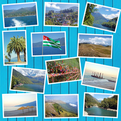 Collage with photos of nature in Abkhazia in the summer.