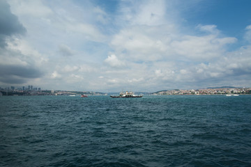 Fototapeta premium seascape with clouds and a ship in the background,Istanbul Bosphorus