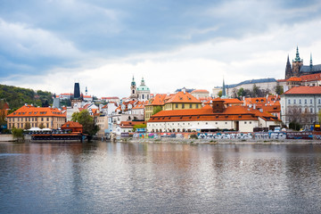 PRAGUE, CZECH REPUBLIC - April 26 : Beautiful street view of Tra